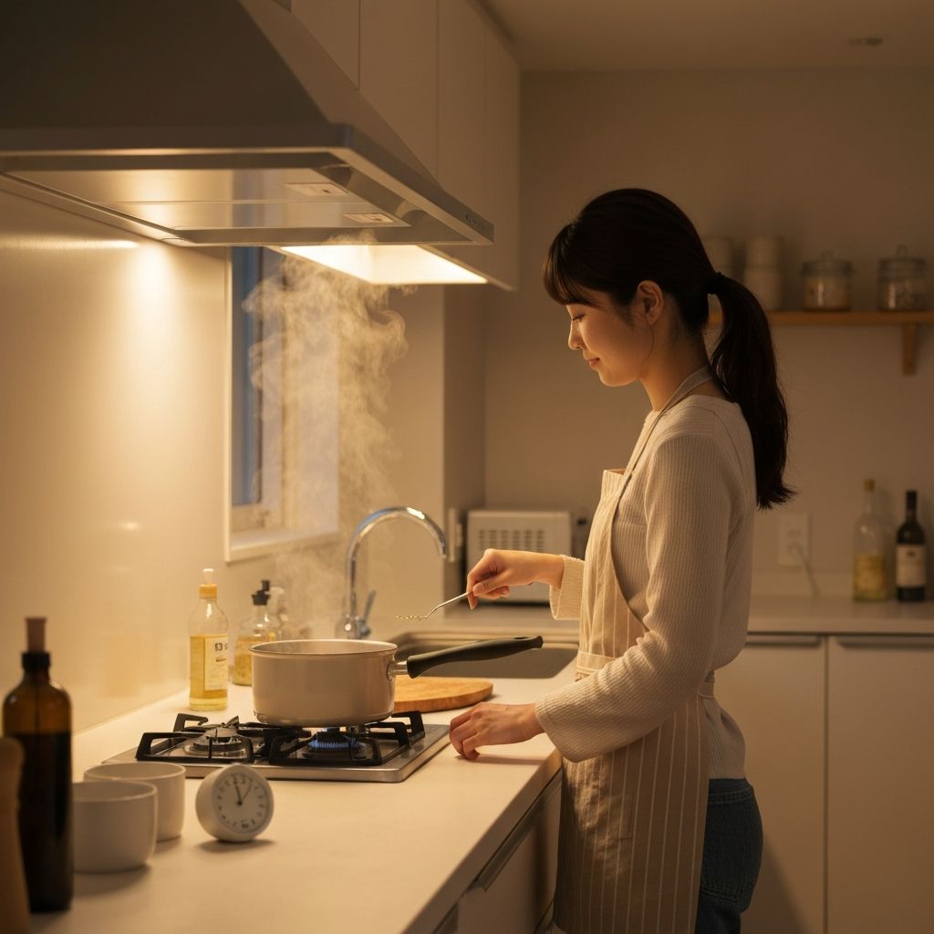 Kochen am Abend mit Timer und ruhiger Vorbereitung